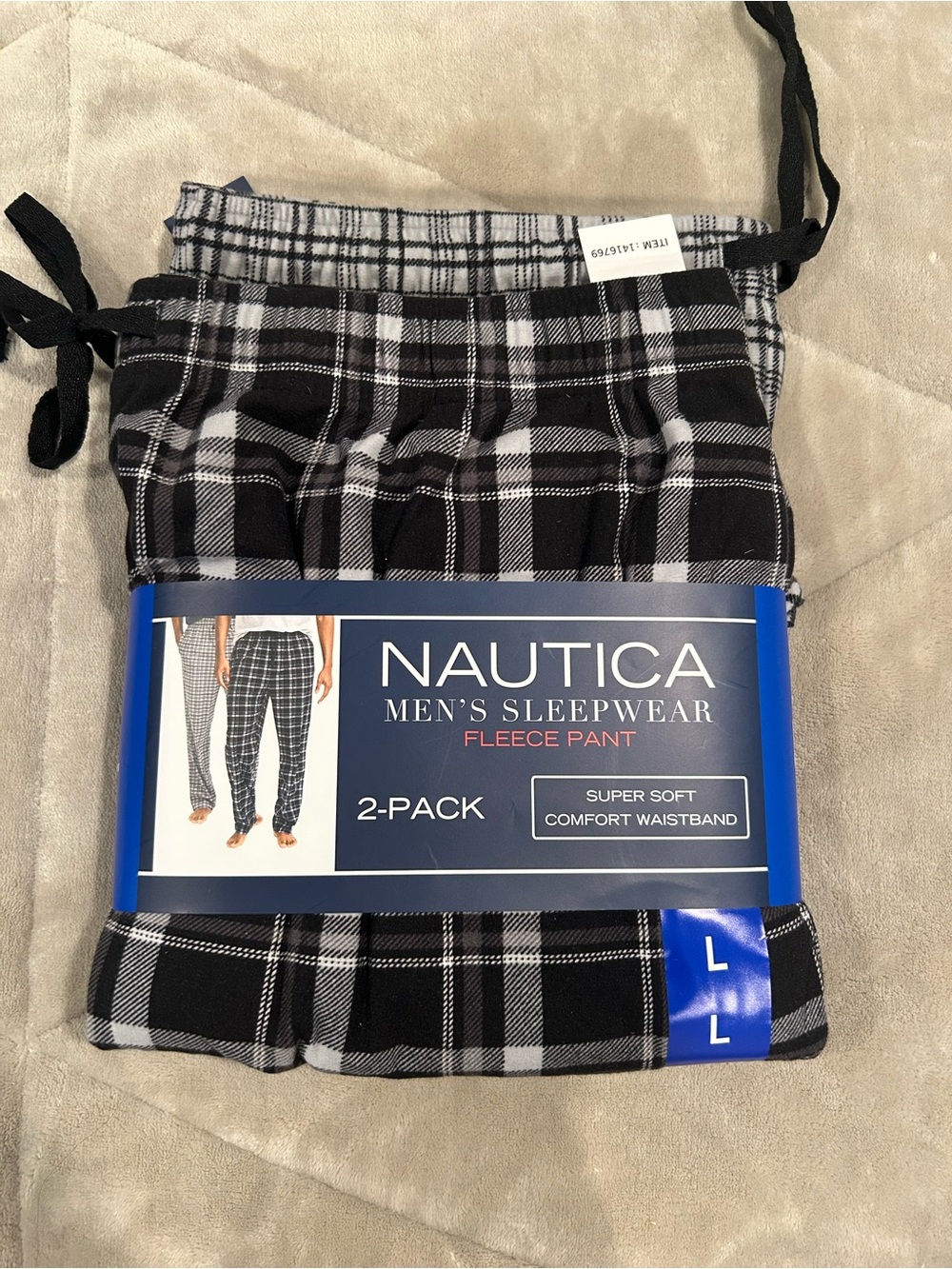 Nautica Men’s Black & White Plaid Fleece Sleep Pants - 2-Pack